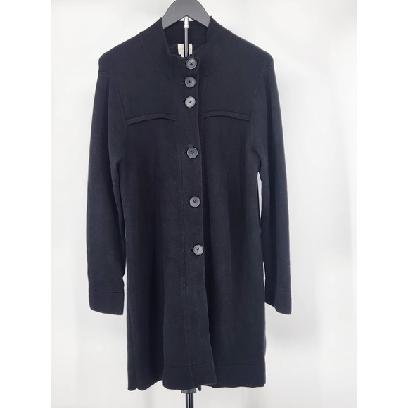 Chico's Sweaters - Chico's Black 100% Cotton Mock Neck Button Front Longline Cardigan Sweater Sz 1